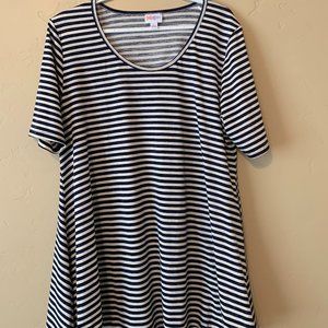 Navy and Cream Striped LuLaRoe Perfect T, Size L